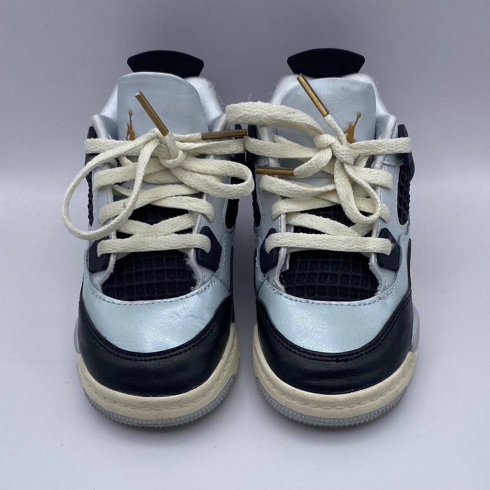 Air Jordan 4 Retro TD Platinum Gold Sneakers Toddler Boys 9C Black Silver 2024‎